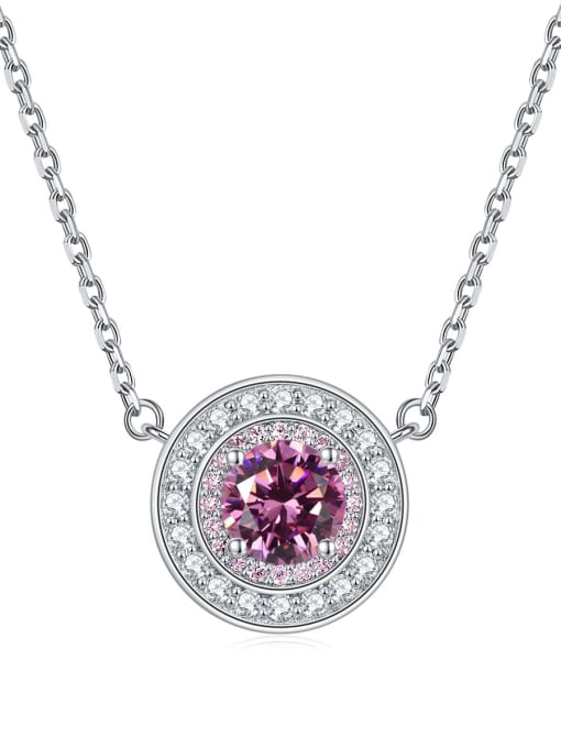 Pink [October] 925 Sterling Silver Birthstone Dainty  Round Pendant Necklace